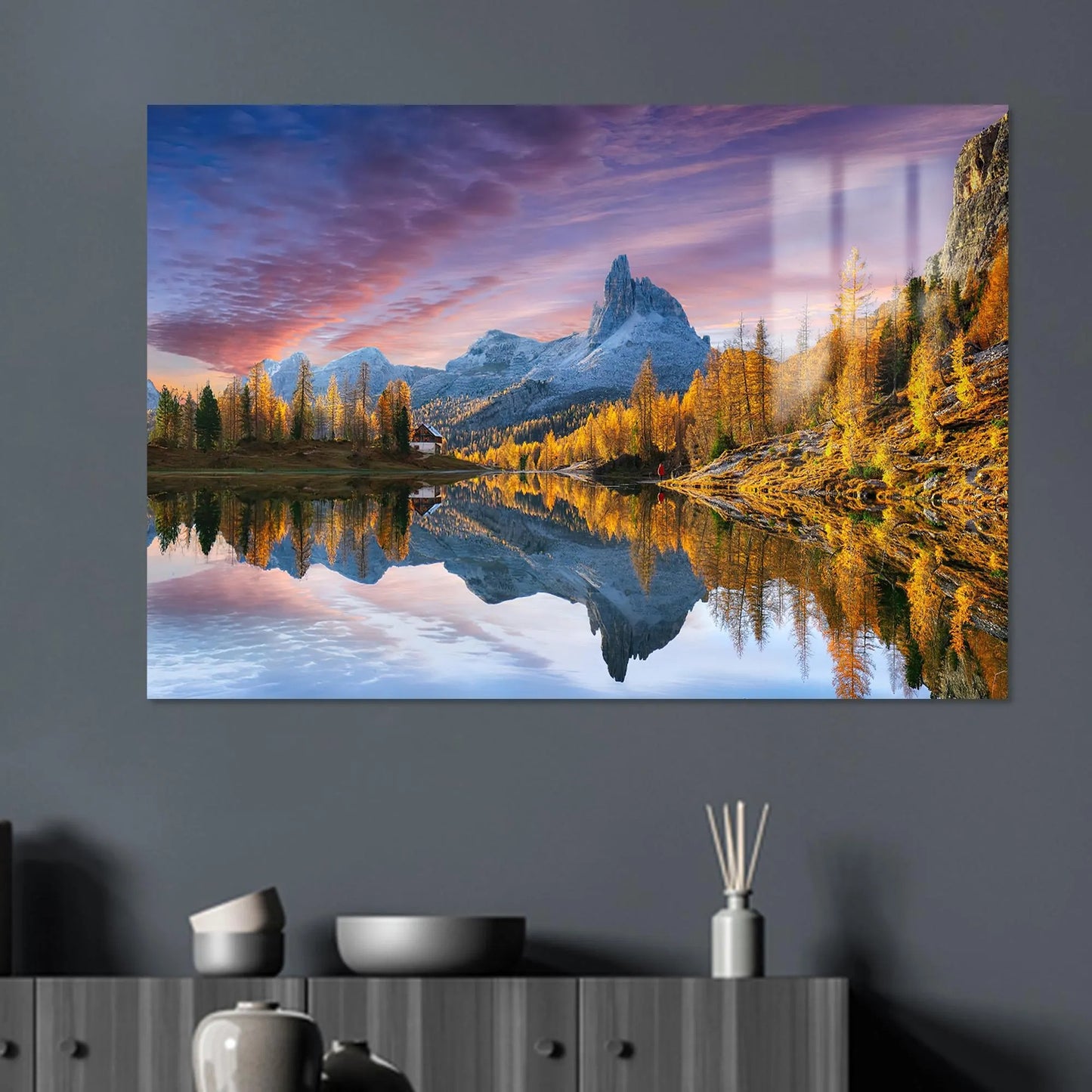Lake Federa Dolomites Autumn Canvas Wall Art, Italy Mountain Landscape