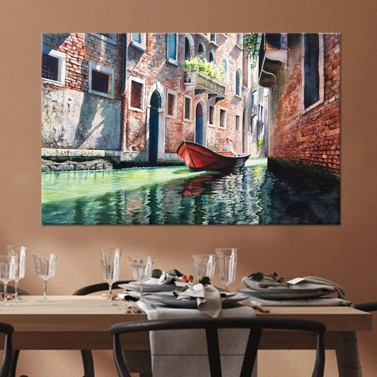 Venice Grand Canal Canvas Wall Art, Elegant Italy Cityscape, Floating Frame Fine Art Print