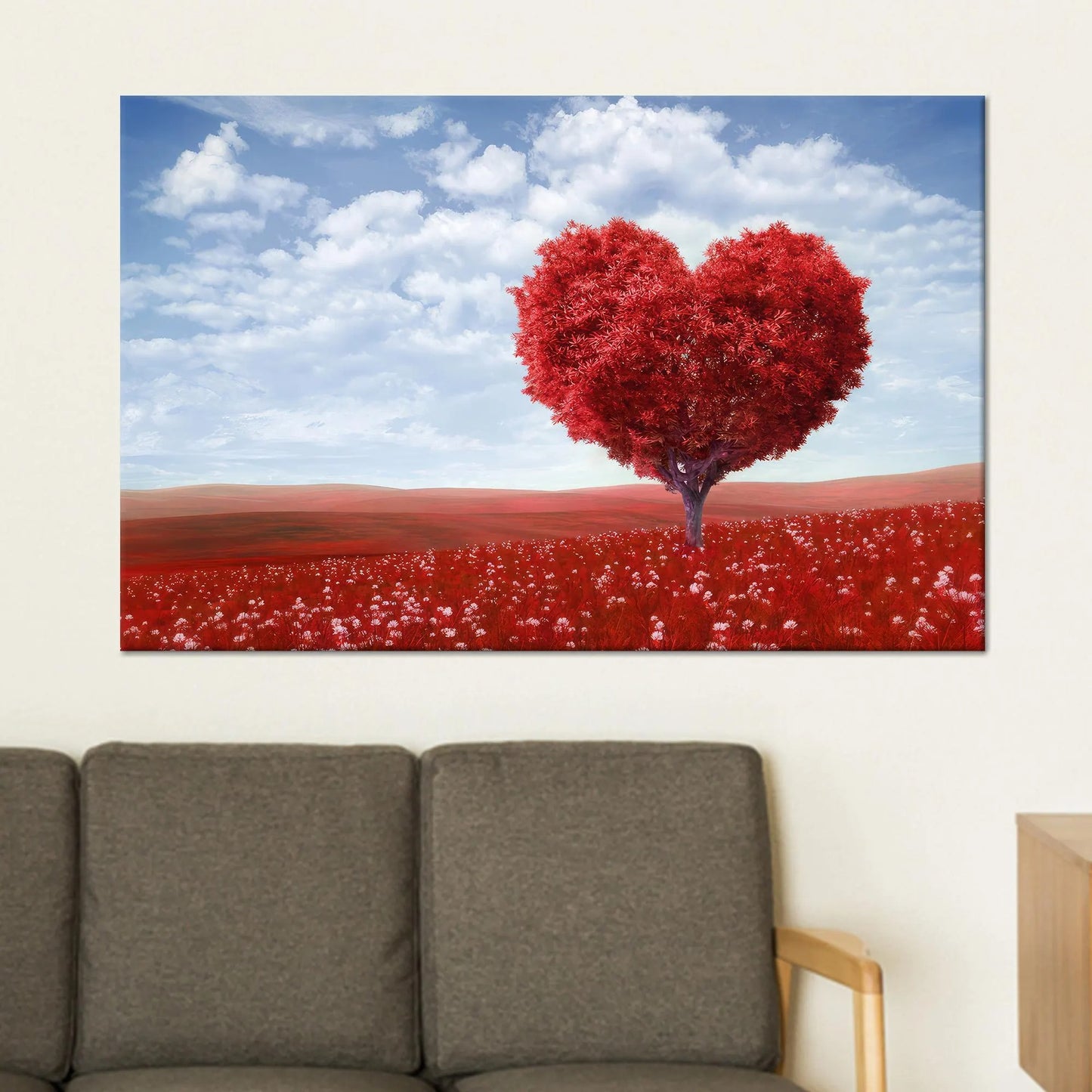 Modern Heart Tree Canvas Wall Art, Abstract Love Tree Print