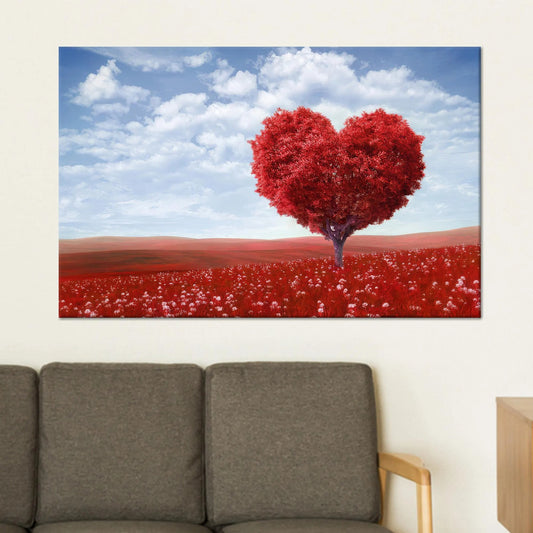 Modern Heart Tree Canvas Wall Art, Abstract Love Tree Print