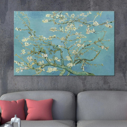 Van Gogh Almond Blossom Canvas Wall Art, Botanical Blue Floral Prin