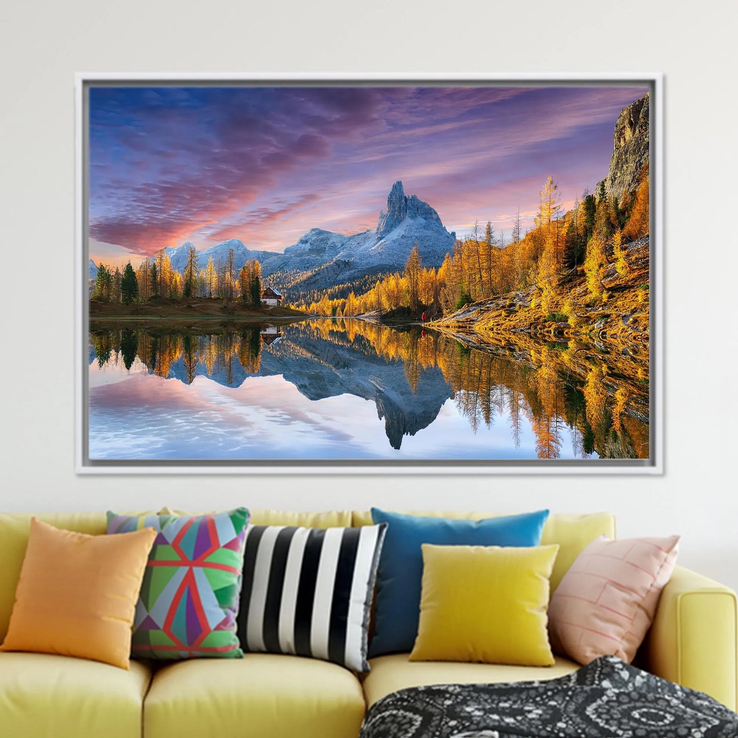 Lake Federa Dolomites Autumn Canvas Wall Art, Italy Mountain Landscape