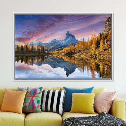Lake Federa Dolomites Autumn Canvas Wall Art, Italy Mountain Landscape