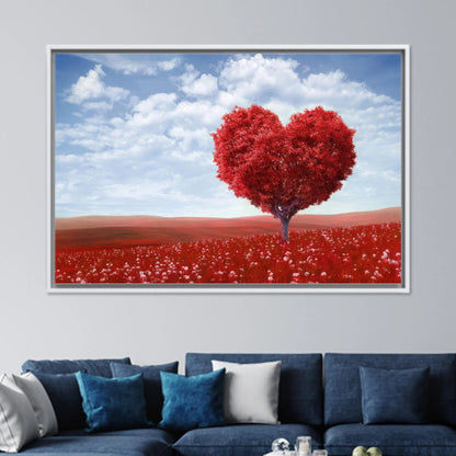 Modern Heart Tree Canvas Wall Art, Abstract Love Tree Print