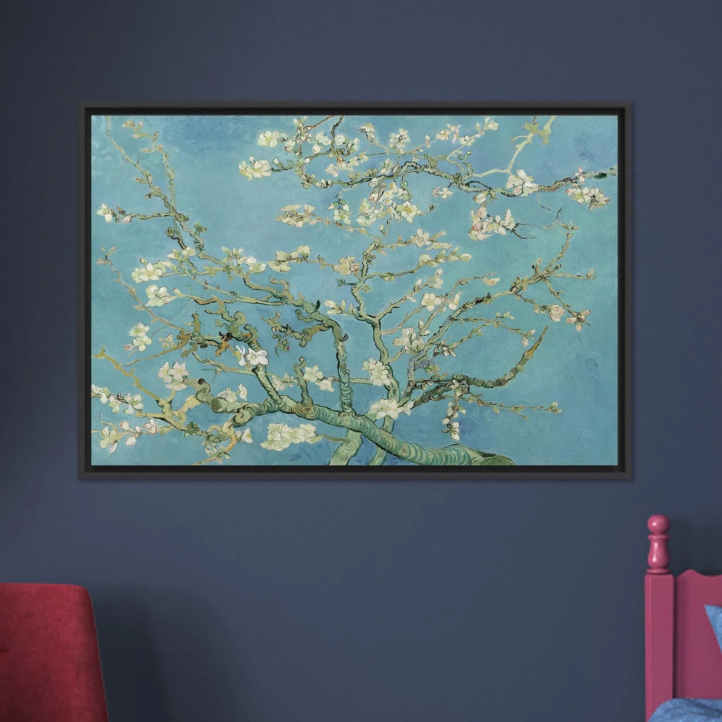 Van Gogh Almond Blossom Canvas Wall Art, Botanical Blue Floral Prin
