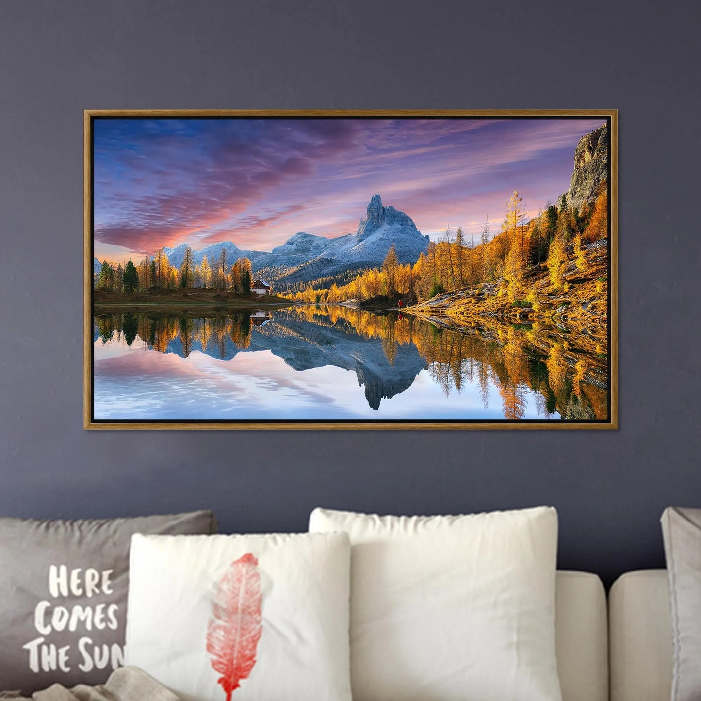 Lake Federa Dolomites Autumn Canvas Wall Art, Italy Mountain Landscape