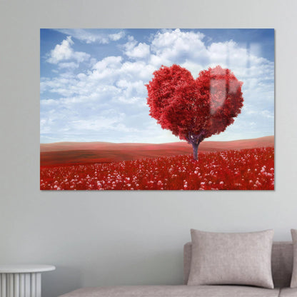 Modern Heart Tree Canvas Wall Art, Abstract Love Tree Print