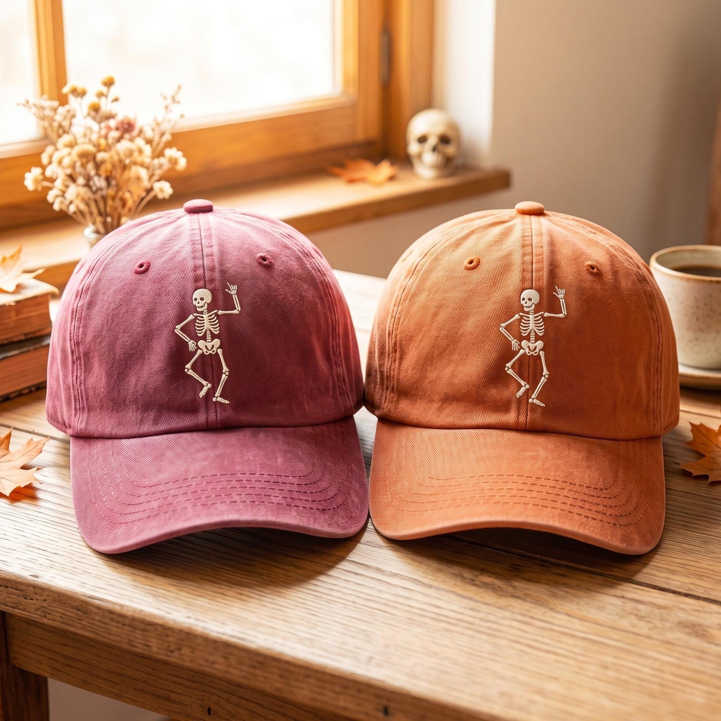Embroidered Skeleton Dad Hat, Cotton Baseball Cap