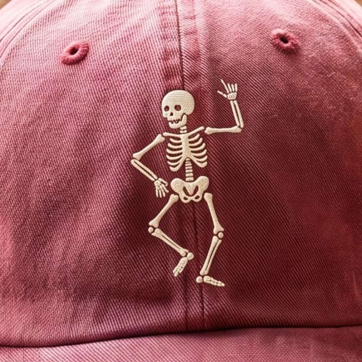Embroidered Skeleton Dad Hat, Cotton Baseball Cap