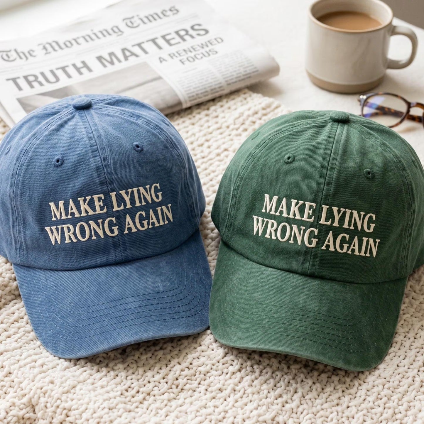 Make Lying Wrong Again Hat, Embroidered Washed Cotton Cap