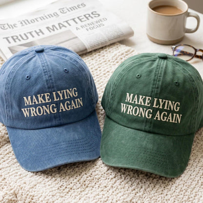 Make Lying Wrong Again Hat, Embroidered Washed Cotton Cap