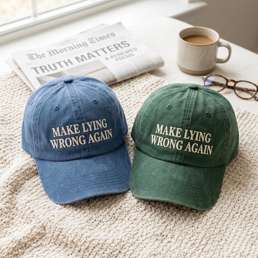 Make Lying Wrong Again Hat, Embroidered Washed Cotton Cap